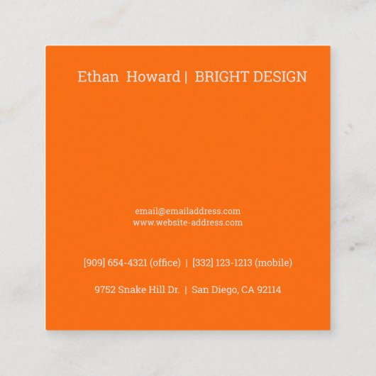 neon sinaasappel - monogram toevoegen vierkante visitekaartje (Achterkant)