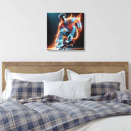 Neon Skateboarder Canvas Afdruk (Insitu (Slaapkamer))