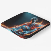 Neon Skateboarder met vurige lichte paden Papieren Bordje (Gebogen)