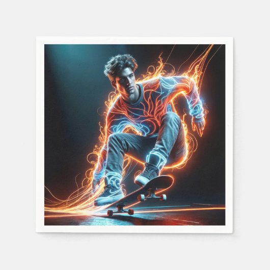 Neon Skateboarder met vurige lichte paden Servet (Voorkant)