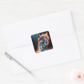 Neon Skateboarder met vurige lichte paden Vierkante Sticker (Envelop)
