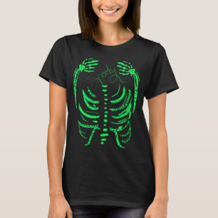 Neon Skelet Groene Griezelen Hand Getekend T-shirt