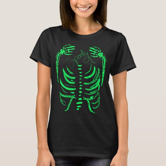 Neon Skelet Groene Griezelen Hand Getekend T-shirt (Voorkant)