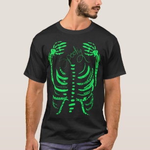 Neon Skelet Groene Griezelige Hand Getekend T-shirt