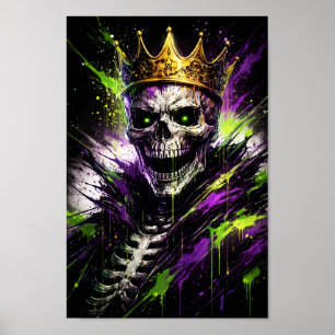 Neon Skelet Koning Kunst - Gotische Onversterfelij Poster