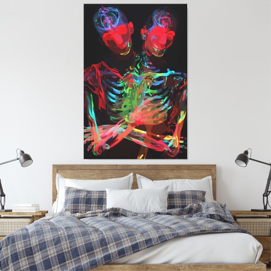 Neon Skelet Omarming Kunstfusie Canvas Afdruk (Insitu (Slaapkamer))