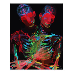 Neon Skelet Omarming Kunstfusie Perfect Poster