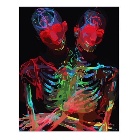 Neon Skelet Omarming Kunstfusie Perfect Poster (Voorkant)