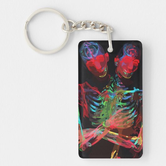 Neon Skelet Omarming Kunstfusie Sleutelhanger (Voorkant)