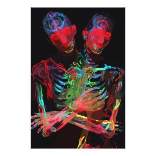 Neon Skelet Omhelzing Kunstfusie Foto Afdruk