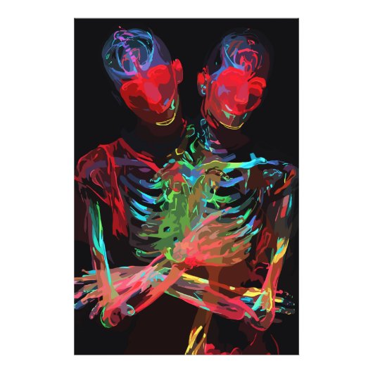 Neon Skelet Omhelzing Kunstfusie Foto Afdruk (Voorkant)