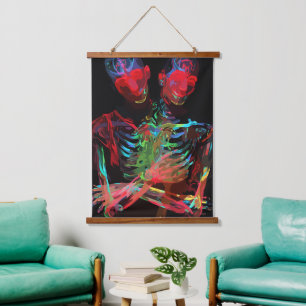 Neon Skelet Omhelzing Kunstfusie Hangend Wandkleed