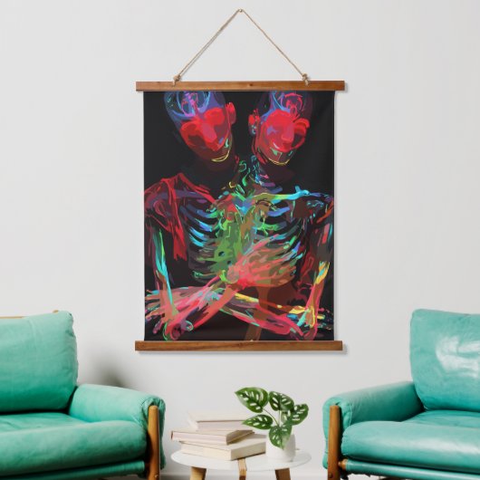 Neon Skelet Omhelzing Kunstfusie Hangend Wandkleed (Woonkamer)