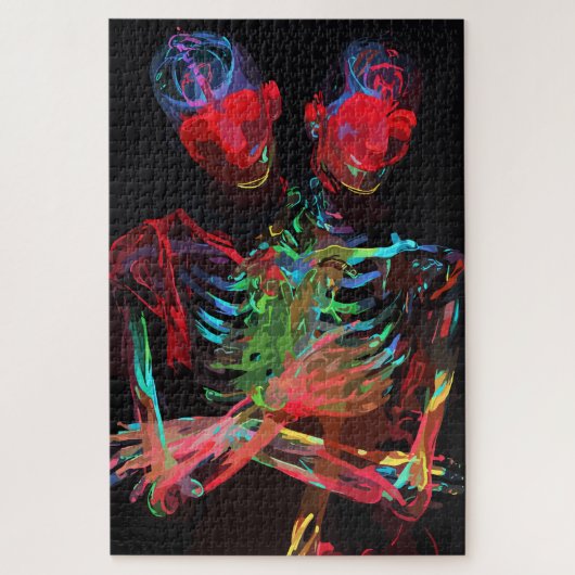 Neon Skelet Omhelzing Kunstfusie Legpuzzel (Verticaal)
