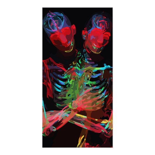 Neon Skelet Omhelzing Kunstfusie Perfect Poster (Voorkant)