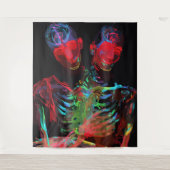 Neon Skelet Omhelzing Kunstfusie Wandkleed (Voorkant)