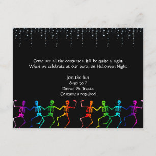Neon Skeleton Dance Halloween Party Invitation Kaart