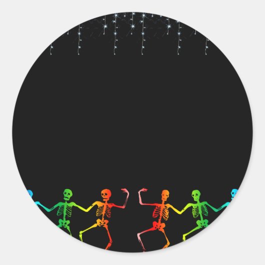Neon Skeleton Dance Halloween Ronde Sticker (Voorkant)