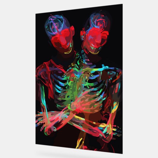Neon Skeleton Embrace Art Fusion Acryl Bord (Hoek)