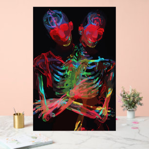 Neon Skeleton Embrace Art Fusion Acryl Bord