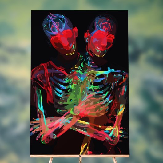 Neon Skeleton Embrace Art Fusion Acryl Bord (Neutraal)