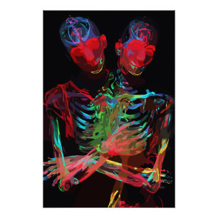 Neon Skeleton Embrace Art Fusion Perfect Poster