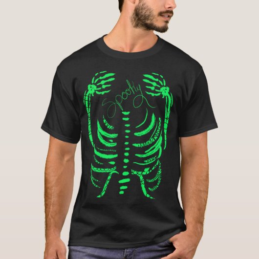 Neon Skeleton Green Spooky Hand Drawn T-shirt (Voorkant)