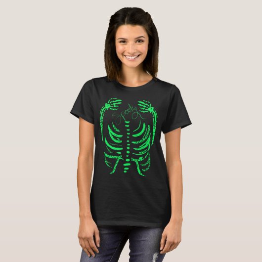Neon Skeleton Green Spooky Hand Drawn T-shirt (Voorkant volledig)