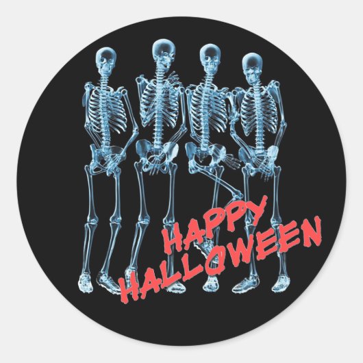 Neon Skeletons Happy Halloween-stickers Ronde Sticker (Voorkant)