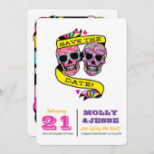Neon Skeletten Bewaar de Datum Save The Date (Voorkant / Achterkant)