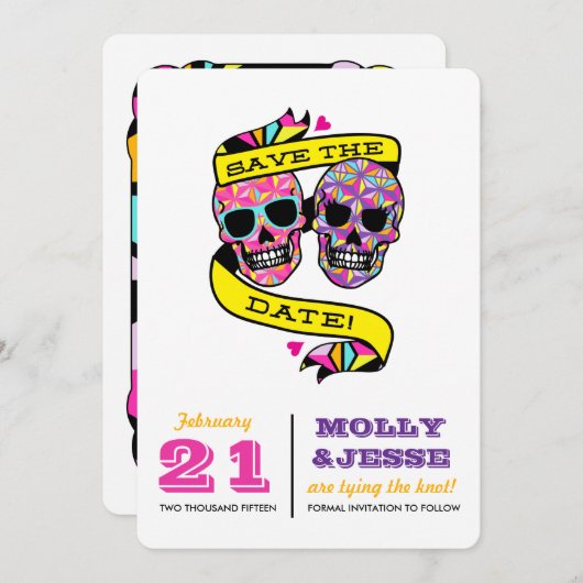 Neon Skeletten Bewaar de Datum Save The Date (Voorkant / Achterkant)
