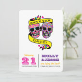 Neon Skeletten Bewaar de Datum Save The Date (Staand voorkant)