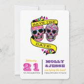Neon Skeletten Bewaar de Datum Save The Date (Voorkant)