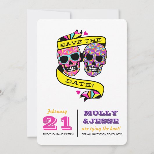 Neon Skeletten Bewaar de Datum Save The Date (Voorkant)