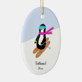 Neon Skipinguïn Gepersonaliseerde Kerst Keramisch Ornament (Rechts)