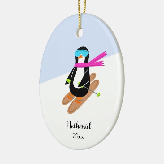 Neon Skipinguïn Gepersonaliseerde Kerst Keramisch Ornament (Links)