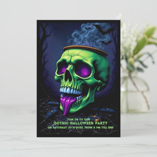 Neon Skull Cauldron spookachtig Gotisch Halloween  (Staand voorkant)
