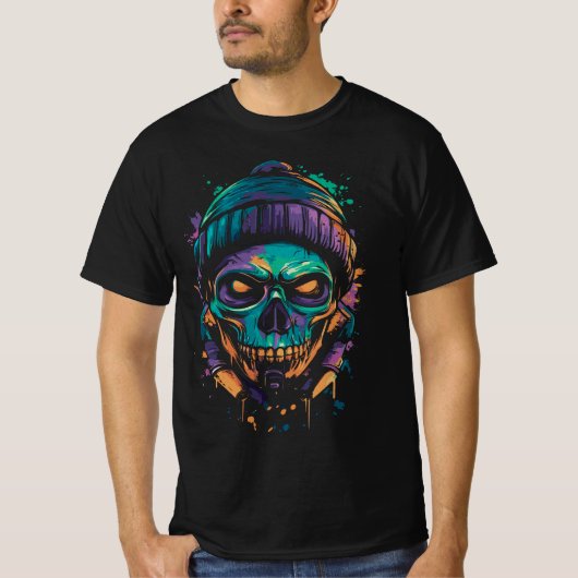 Neon Skull: Graffiti Gloeit T-shirt (Voorkant)