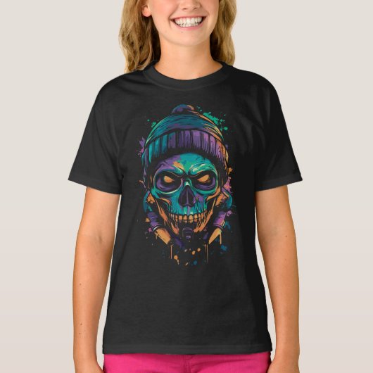 Neon Skull: Graffiti Gloeit T-shirt (Voorkant)