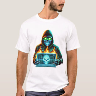 Neon Skull Hacker - Cyber Glitch Warrior T-shirt