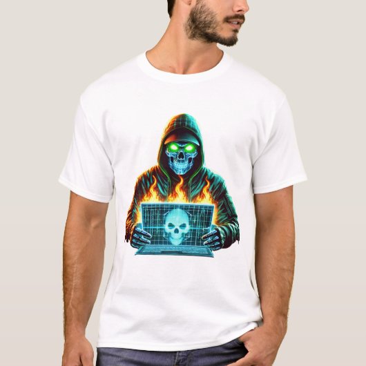 Neon Skull Hacker - Cyber Glitch Warrior T-shirt (Voorkant)
