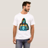 Neon Skull Hacker - Cyber Glitch Warrior T-shirt (Voorkant volledig)
