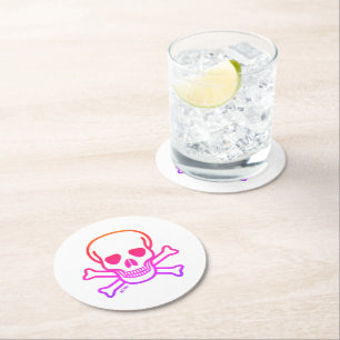 Neon Skull White round paper drankenkuikens Ronde Kartonnen Onderzetter