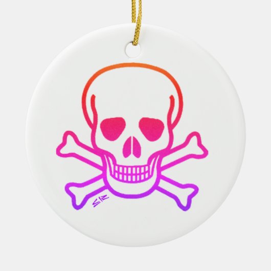 Neon Skull wit rond keramisch ornament (Voorkant)