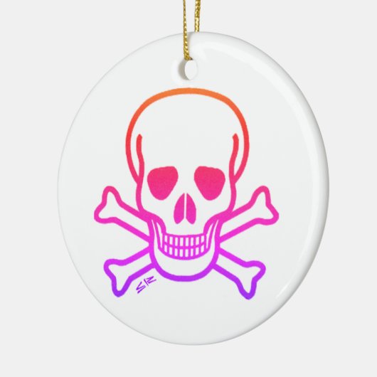 Neon Skull wit rond keramisch ornament (Links)