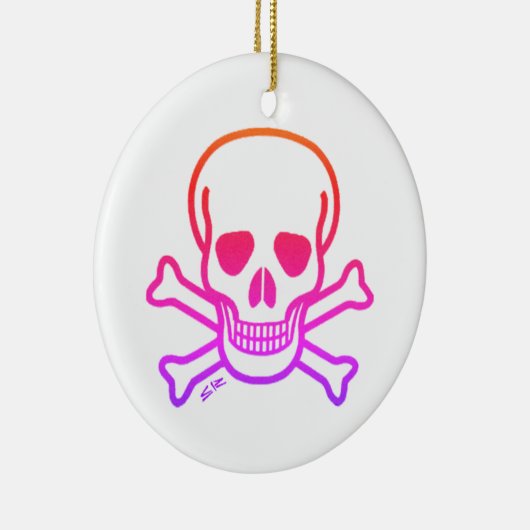 Neon Skull wit rond keramisch ornament 2 zijdig (Rechts)