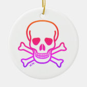 Neon Skull wit rond keramisch ornament 2 zijdig (Voorkant)