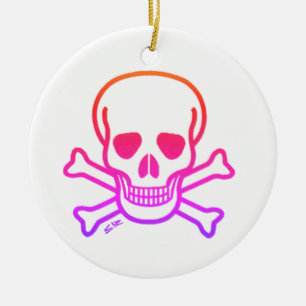 Neon Skull wit rond keramisch ornament 2 zijdig