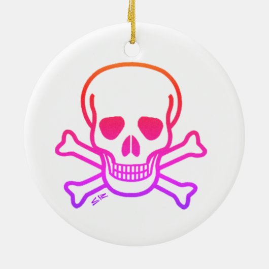 Neon Skull wit rond keramisch ornament 2 zijdig (Achterkant)