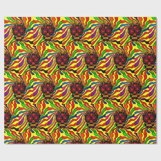 Neon Skull Wrapping Paper Cadeaupapier (Vlak)